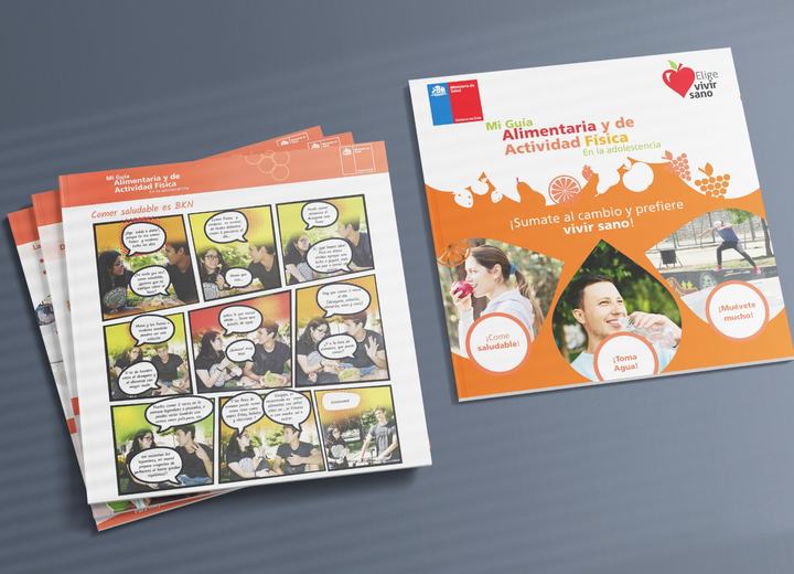 Guía alimentaria y de actividad física para adolescencia, folletería, trabajo de diseño de Alejandro Poblete Cea