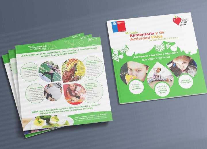 Guía alimentaria y de actividad física para preescolares, folletería, trabajo de diseño de Alejandro Poblete Cea