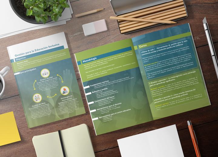 Brochure gestión para la educación inclusiva, diseño editorial, trabajo de diseño de Alejandro Poblete Cea