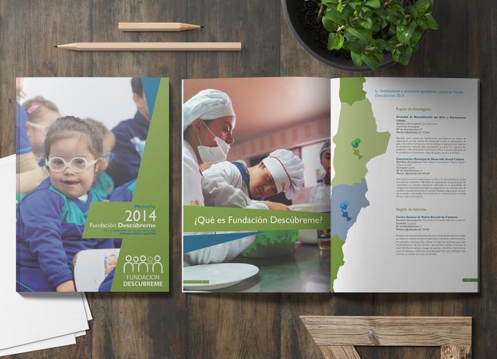 Memoria Fundación Descúbreme 2014, diseño editorial, trabajo de diseño de Alejandro Poblete Cea