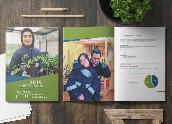 Memoria Fundación Descúbreme 2015, diseño editorial, trabajo de diseño de Alejandro Poblete Cea