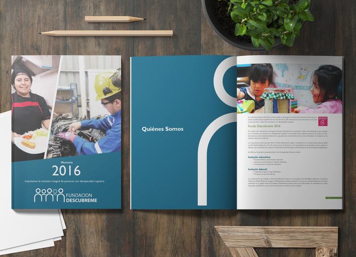 Memoria Fundación Descúbreme 2016, diseño editorial, trabajo de diseño de Alejandro Poblete Cea